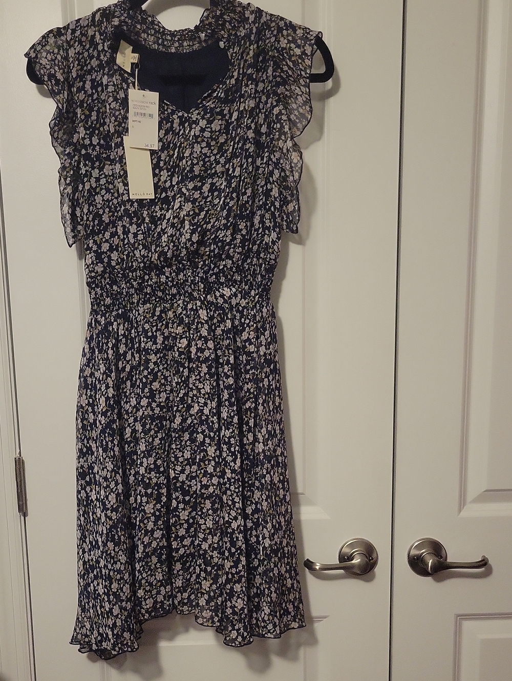 Mellow Day Navy Floral Ruffle Sleeve Dress -